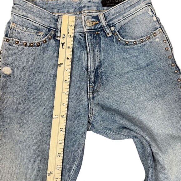 ALL SAINTS Ava Stud Jeans Metal Studded Side Seams Cotton Straight Size 25 - Picture 9 of 14